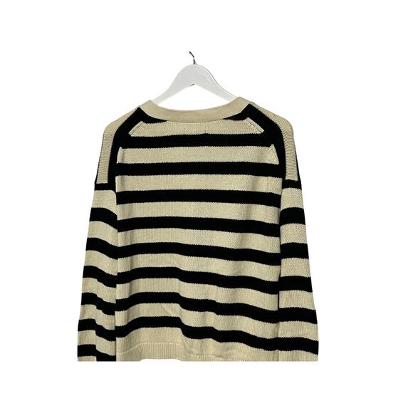 VELVET GRAHAM SPENCER WMNS LARGE ELODIE STRIPE CARDIGAN SWEATER BLACK CREAM NEW - Picture 10 of 14